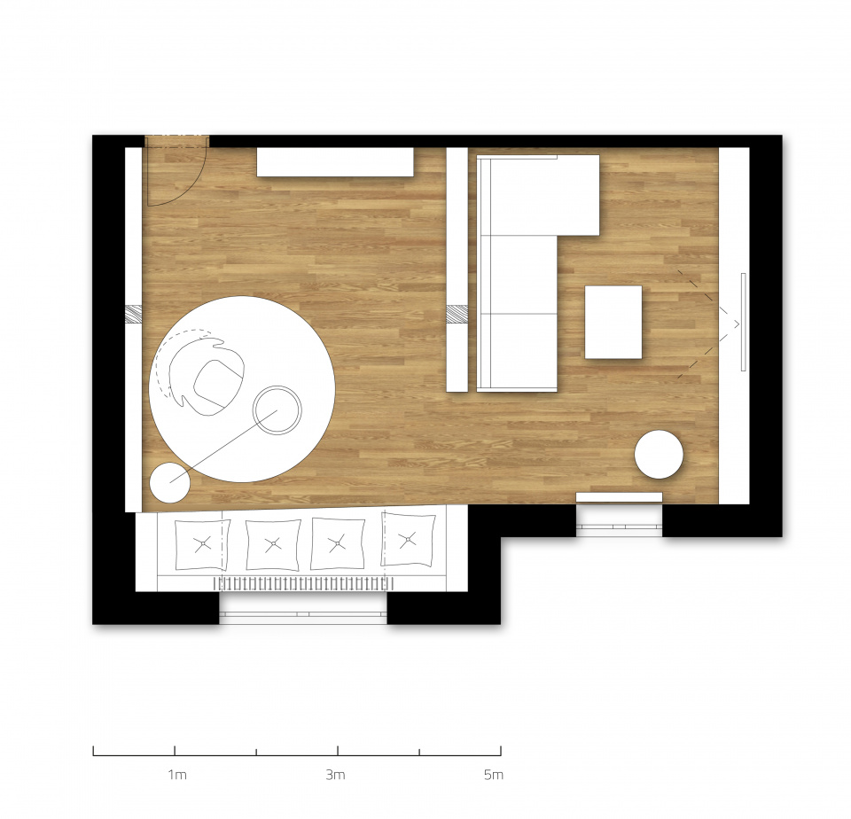 půdorys obývacího pokoje dcery | 1+1 atelier