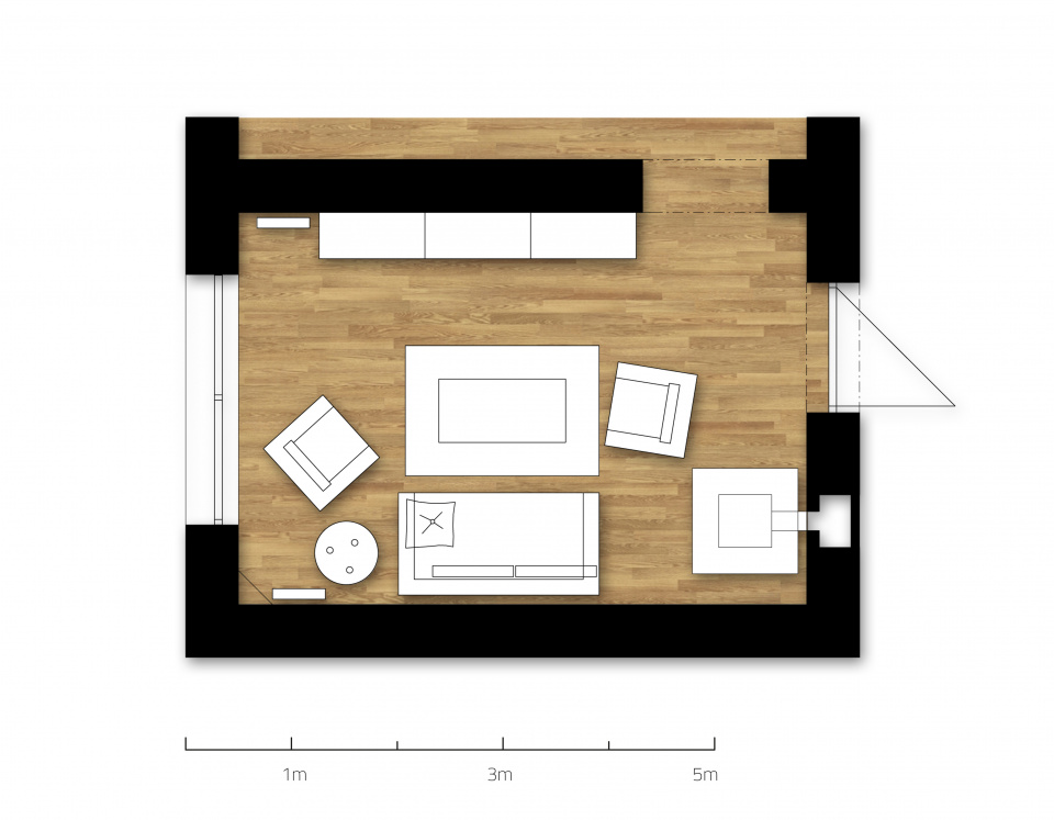 půdorys obývacího pokoje | 1+1 atelier