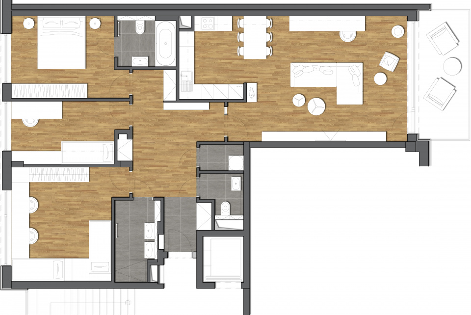 půdorysné řešení maximální varianta | 1+1 atelier